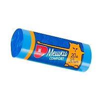 Мешки для мусора 20 л, синие, в рулоне 30 шт., ПНД, 8 мкм, 500х400 мм, Comfort, М0017 (МН 20-30с) в Аксае