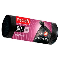 Мешки для мусора 60 л, черные, в рулоне 20 шт., ПНД, 7,4 мкм, 720х600 мм, PACLAN, 600820 в Аксае