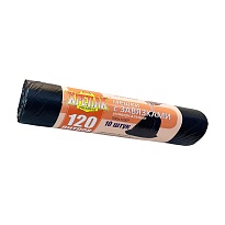 Мешки для мусора 120 л, с завязками, черные, в рулоне 10 шт., ПНД, 16 мкм, 1100х700 мм, Крепак, 4607075710320 в Аксае