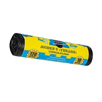 Мешки для мусора 120 л, с ушками, черные, в рулоне 10 шт., ПНД, 13 мкм, 1050х680 мм, Крепакоф, 4607075710436 в Аксае