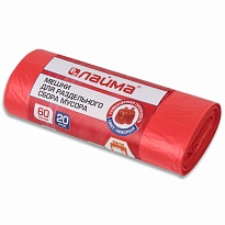 Мешки для мусора 60 л, красный, в рулоне 20 шт., ПНД, 10 мкм, 680х580 мм, LAIMA, 606702 в Аксае