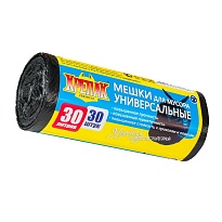 Мешки для мусора 30 л, черные, в рулоне 30 шт., ПНД, 9 мкм, 600х500 мм, Крепак, 4607075710108 в Аксае