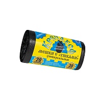 Мешки для мусора 20 л, с ушками, черные, в рулоне 30 шт., ПНД, 10 мкм, 550х440 мм, Крепакоф, 4607075710405 в Аксае