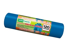 Мешки для мусора 120 л, синие, в рулоне 10 шт., ПНД, 14 мкм, 1100х700 мм, EXTRA, ex1201802 в Аксае