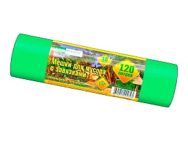 Мешки для мусора 120 л, с завязками, зеленые, в рулоне 10 шт., ПНД, 15 мкм, 800х750 мм, VIP, Z12010green в Аксае