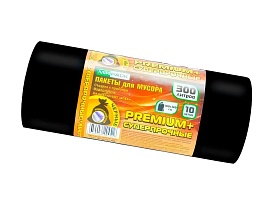 Мешки для мусора 300 л, черные, в рулоне 10 шт., ПВД 70 мкм, 1400х1000 мм, PREMIUM+, 30010160 в Аксае