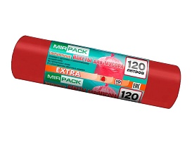 Мешки для мусора 120 л, красные, в рулоне 10 шт., ПНД, 14 мкм, 1100х700 мм, EXTRA, ex1201805 в Аксае