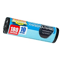 Мешки для мусора 180 л, с ушками, черные, в рулоне 10 шт., ПНД, 20 мкм, 1150х800 мм, Крепак, 4607075710498 в Аксае