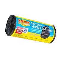 Мешки для мусора 120 л, черные, в рулоне 20 шт., ПНД, 15 мкм, 1100х700 мм, Крепак, 4607075710207 в Аксае