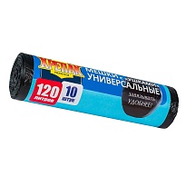 Мешки для мусора 120 л, с ушками, черные, в рулоне 10 шт., ПНД, 15 мкм, 1100х700 мм, Крепак, 4607075710474 в Аксае