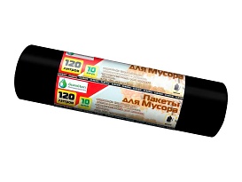 Мешки для мусора 120 л, черные, в рулоне 10 шт., ПНД, 12 мкм, 1100х700 мм, MIRPACK Classik, 1201011 в Аксае