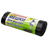 Мешки для мусора 160 л, черные, в рулоне 10 шт., ПВД, 23 мкм, 1200х900 мм, Любаша, 607681 в Аксае