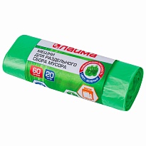 Мешки для мусора 60 л, зеленые, в рулоне 20 шт., ПНД, 10 мкм, 680х580 мм, LAIMA, 606704 в Аксае