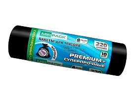 Мешки для мусора 220 л, черные, в рулоне 10 шт., ПВД, 45 мкм, 1250х930 мм, PREMIUM+, 2201068 в Аксае