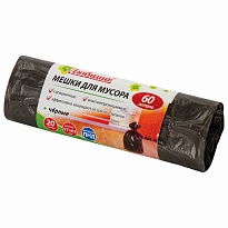 Мешки для мусора 60 л, черные, в рулоне 20 шт., ПНД, 5 мкм, 650х570 мм, Любаша, 605331 в Аксае