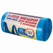Мешки для мусора 35 л, с ручками, синие, в рулоне 30 шт., ПНД, 9 мкм, 540х500 мм, LAIMA ULTRA, 607683 в Аксае