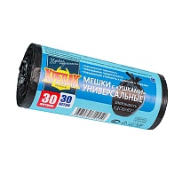Мешки для мусора 30 л, с ушками, черные, в рулоне 30 шт., ПНД, 9 мкм, 600х500 мм, Крепак, 4607075710450 в Аксае