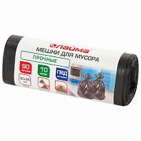 Мешки для мусора 90 л, черные, в рулоне 10 шт., ПВД, 25 мкм, 950х600 мм, LAIMA, 605332 в Аксае