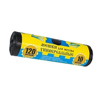 Мешки для мусора 120 л, с ушками, черные, в рулоне 10 шт., ПНД, 13 мкм, 1050х680 мм, Крепакоф, 4607075710252 в Аксае