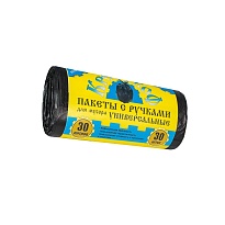 Мешки для мусора 30 л, с ручками, черные, в рулоне 30 шт., ПНД, 9 мкм, 620х480 мм, Крепакоф, 4607075710665 в Аксае