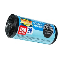 Мешки для мусора 180 л, с ушками, черные, в рулоне 30 шт., ПНД, 20 мкм, 1150х800 мм, Крепак, 4607075710399 в Аксае