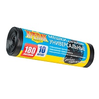 Мешки для мусора 180 л, черные, в рулоне 10 шт., ПНД, 20 мкм, 1150х800 мм, Крепак, 4607075710481 в Аксае