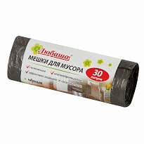 Мешки для мусора 30 л, черные, в рулоне 20 шт., ПНД, 5 мкм, 550х470 мм, Любаша эконом, 605329 в Аксае