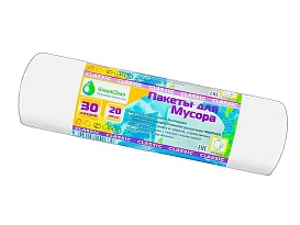 Мешки для мусора 30 л, белые, в рулоне 20 шт., ПНД, 7 мкм, 600х500 мм, MIRPACK Classik, 302042 в Аксае