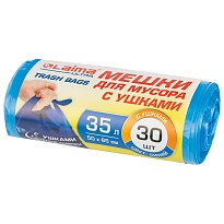 Мешки для мусора 35 л, с ушками, синие, в рулоне 30 шт., ПНД, 11 мкм, 650х500 мм, LAIMA ULTRA, 607684 в Аксае