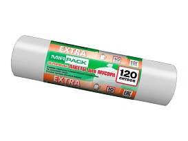 Мешки для мусора 120 л, белые, в рулоне 10 шт., ПНД, 14 мкм, 1100х700 мм, EXTRA, ex1201803 в Аксае