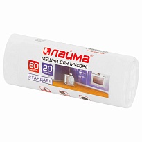 Мешки для мусора 60 л, белые, в рулоне 20 шт., ПНД, 7 мкм, 680х580 мм, LAIMA, 605539 в Аксае