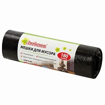 Мешки для мусора 180 л, черные, в рулоне 10 шт., ПВД, 24 мкм, 1060х800 мм, Любаша, 605336 в Аксае