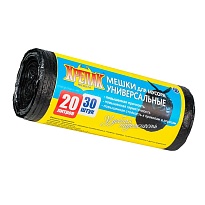Мешки для мусора 20 л, черные, в рулоне 30 шт., ПНД, 10 мкм, 550х440 мм, Крепак, 4607075710092 в Аксае