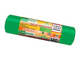 Мешки для мусора 120 л, зеленые, в рулоне 10 шт., ПНД, 14 мкм, 1100х700 мм, EXTRA, ex1201804 в Аксае