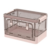 Ящик пластиковый складной прозрачный коричневый, дно розовое, 360х235х230 мм, с колесиками в Аксае